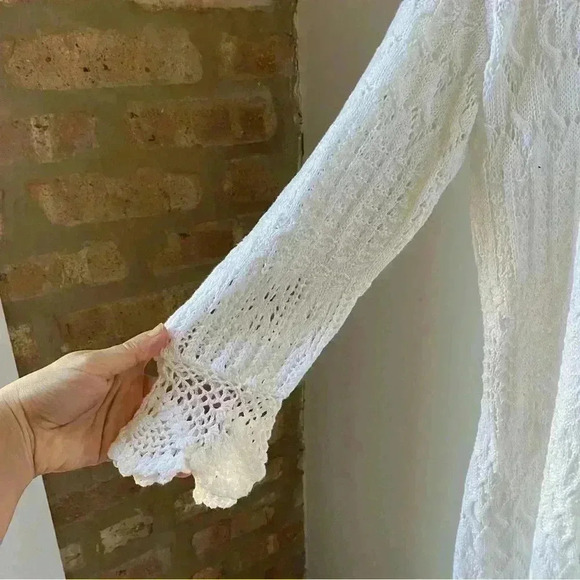 Lauren by Ralph Lauren White Crochet Linen & Cotton Cardigan, Size Large cottage - Picture 12 of 14